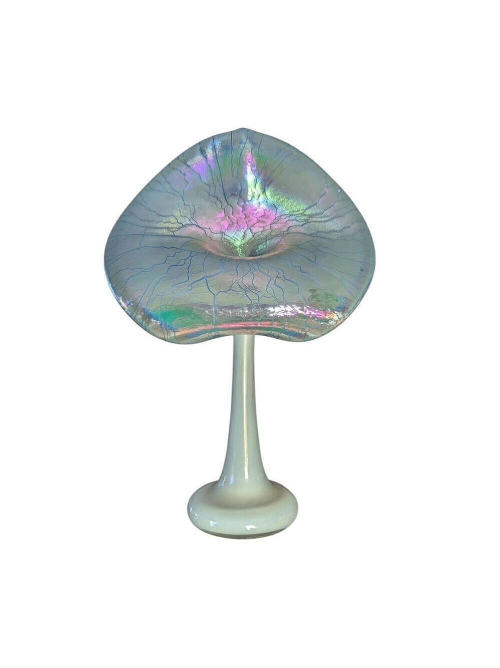 Stuart Abelman Signed 1988 Jack In The Pulpit Opalescent Base Iridescent Vase